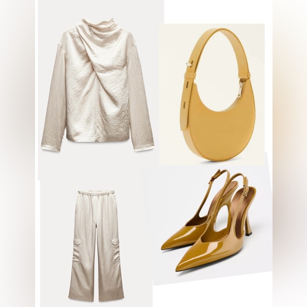 ZARA DRAPED SATIN EFFECT PANTS COLLECTION ELEGANT CREAM TOP SIZE M - Picture 4 of 13